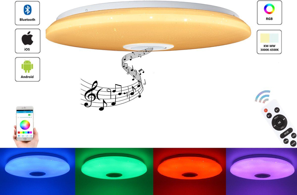 Varin Varin® LED Plafondlamp met bluetooth speaker - 72W - Ø 50cm - RGB - dimbaar