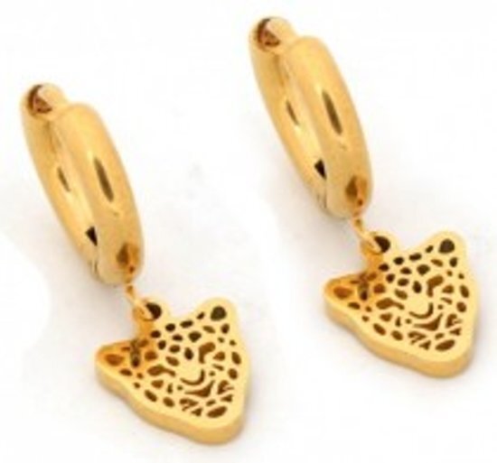 Aramat Jewels Oorringen met bedel leopard staal goudkleurig 10mm
