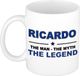 Bellatio Decorations Ricardo cadeau mok - man myth legend - naam koffiemok / beker - wit en blauw - 300 ml - verjaardag