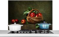 KitchenYeah Spatscherm keuken 100x65 cm - Rustiek - Appel - Fruit - Rood - Aluminium