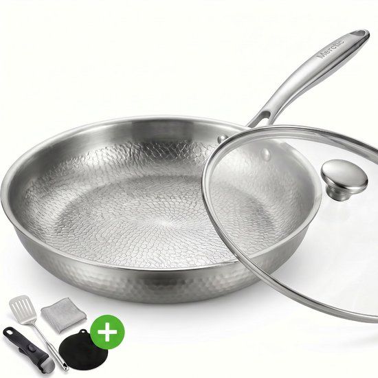 Merctic Titanium Pan Gehamerd – 28 cm – Koekenpan Geschikt Voor Alle Warmtebronnen – PFAS Vrije Pannen - RVS