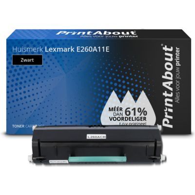 PrintAbout Huismerk Lexmark E260A11E Toner Zwart - Zwart - Compatibel