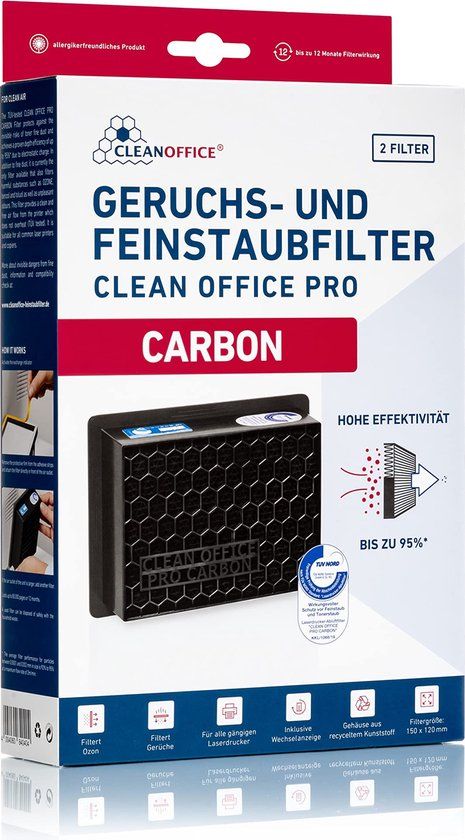 CLEAN OFFICE PRO CARBON geur- en fijnstoffilter voor laserprinters 2 stuks