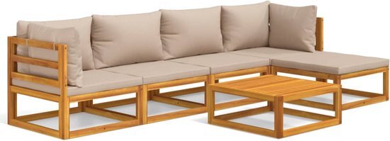 vidaXL 6-delige Loungeset met taupe kussens massief hout