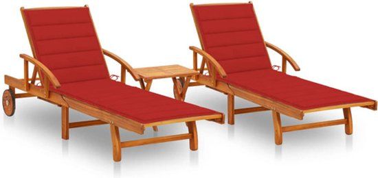 vidaXL Ligstoelen 2 stuks met tafel en kussens massief acaciahout