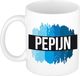 Bellatio Decorations Pepijn naam cadeau koffie mok - beker - met blauw verfstrepen - Cadeau collega - vaderdag - verjaardag - meester - coach - 300 ml - wit
