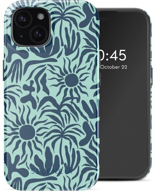 Selencia Hoesje - Geschikt voor Apple iPhone 15 - Backcover geschikt voor MagSafe - Tropical Vibes Light Blue