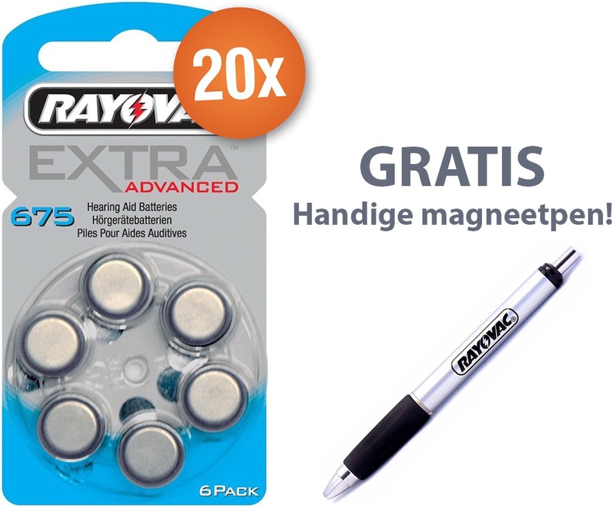 Rayovac Voordeelpak gehoorapparaat batterijen - Type 675 (blauw) - 20 x 6 stuks + gratis magnetische batterijpen