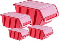 KADAX Stapelkist met deksel, opbergbox van PP-kunststof, opbergbox in verschillende maten en kleuren, opbergdozen met klep voor gereedschapswand (rood, 1 stuk, 490 x 298 mm)