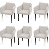 HWC-H93 Set van 6 eetkamerstoelen, keukenstoelen, fauteuils, stof/textiel, crème-beige