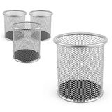 D.RECT Leviatan Metalen pennenkoker, 24 stuks, ronde pennenhouder van draadmetaal, mesh multifunctionele beker voor balpen, diameter 91 mm, zilver