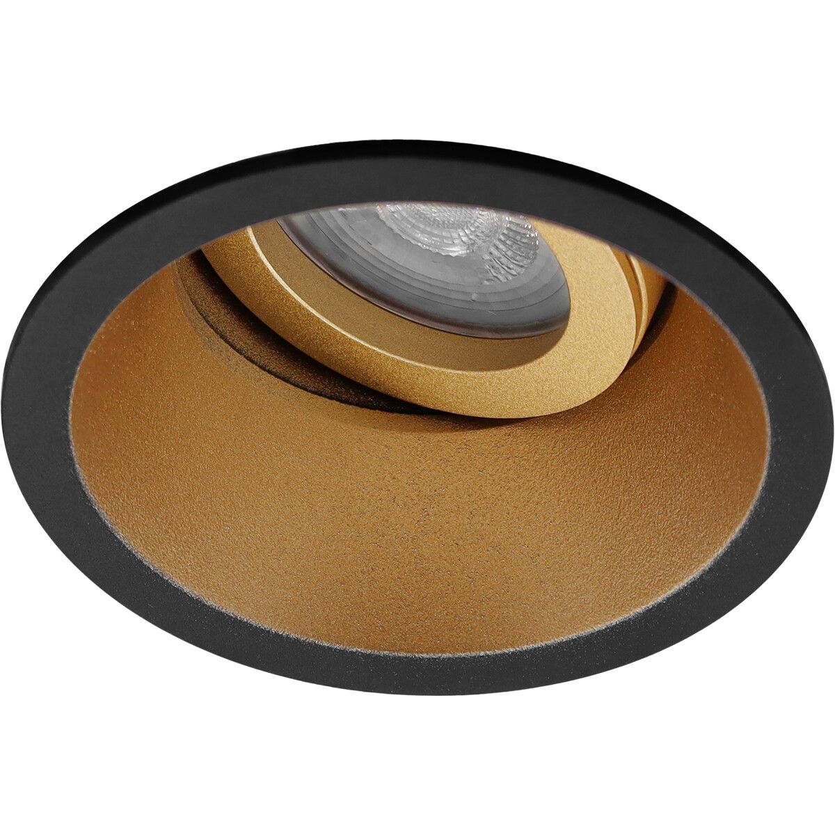 BES LED Spot Armatuur GU10 - Pragmi Zano Pro - Inbouw Rond - Mat Zwart/Goud - Aluminium - Kantelbaar - Ø93mm