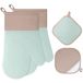 Cozary Set van 4 siliconen ovenwanten, keukenhandschoenen, 1 paar en 2 pannenlappen, duurzame keukenhandschoenen voor braden, bakken, grillen, bakken, lichtgroen