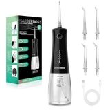 BarberBoss Accu-monddouche, mondspoelapparaat met 4 sproeiers en 5 drukniveaus, professionele tand- en tandvleesreiniging, 340 ml waterreservoir en IPX8 waterdicht, QR-7105 (zwart)