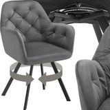 Tectake Draaistoel Fluweellook – Eetkamerstoel met Armleuningen – Ergonomische Zitting en Rugleuning – 180° Draaibaar – Moderne Stalen Poten – Antraciet