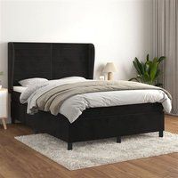 vidaXL Sommier à Lattes de Lit avec Matelas, Lit Rembourré, Lit Double, Lit Adulte de Chambre à Coucher Intérieur, Moderne, Noir 140x200 cm Velours