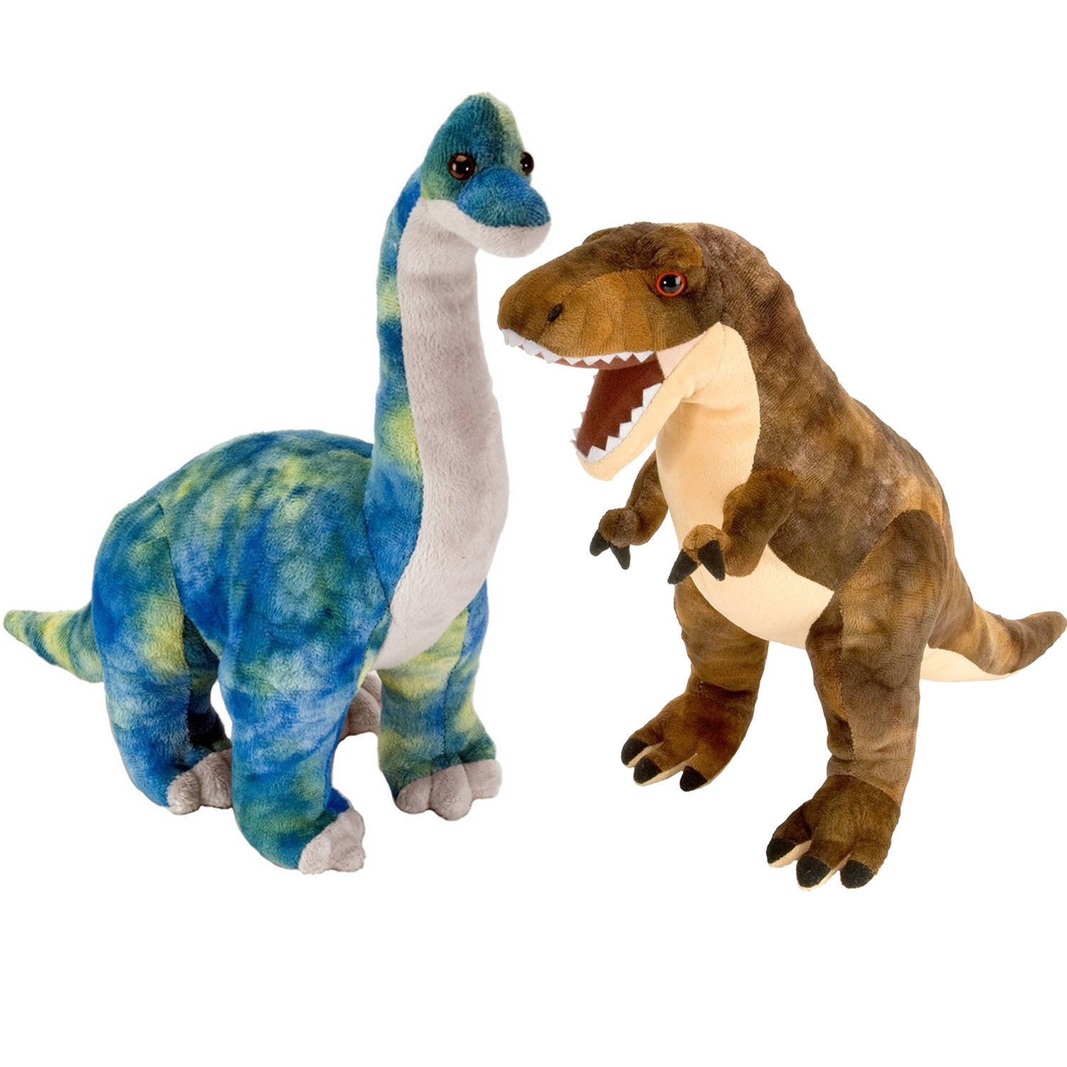 Wild Republic setje van 2x dinosaurus knuffels t-rex en brachiosaurus van 25 cm - knuffeldier