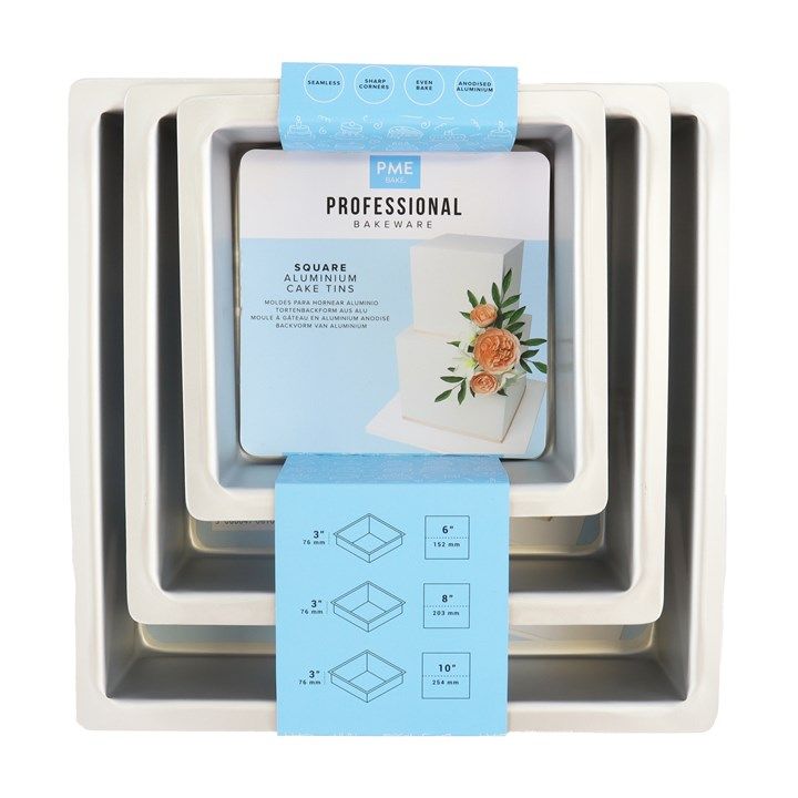PME Square Cake Pan - SQRB68103 - Aluminium - 7.6cm - 3-pack