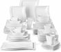MALACASA, Serie Flora, service de 56 pièces en porcelaine blanc crème. Service combiné, service de table avec bols, tasses, soucoupes, assiettes à dessert, assiettes à soupe, assiettes plates et plats plats