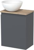 Maxaro Toiletmeubel met waskom | 41 cm Donkergrijs Greeploos front Hoogglans wit Mineraalmarmer waskom Lichtbruin eiken blad