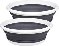5five Afwasteil/afwasbak opvouwbaar - 2x - wit/grijs - rond - 37,5 x 14 cm - 8 liter - kunststof