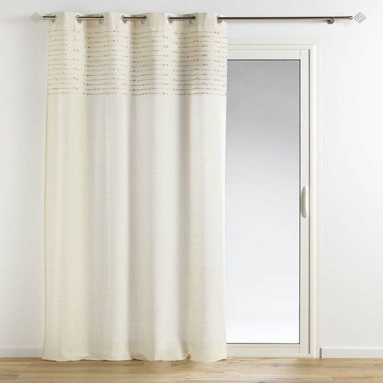 Merkloos Glasgordijn - 140x240 cm - Golden Stripes - Beige/Goud - Polyester - Met volant en ringen