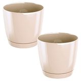 WELLHOME 2x ronde bloempot van kunststof Coubi rond P in crèmekleuren 12 x 12 x 11 cm