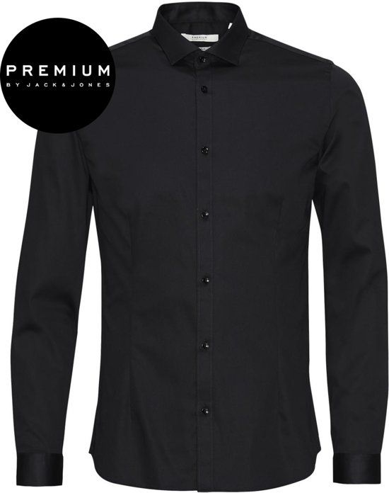 Jack & Jones Premium Heren Overhemd Parma Zwart Satijn Super Slim Fit - L