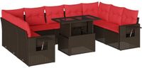 vidaXL 10-delige tuinbankset met kussens, bruin, polyrotan