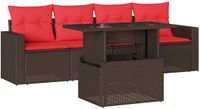 vidaXL 5-delige tuinbankset met kussens, bruin polyrotan