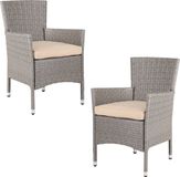 Casaria Polyrattan Tuinstoel - 2 stuks Stapelbaar & Kussen - Beige