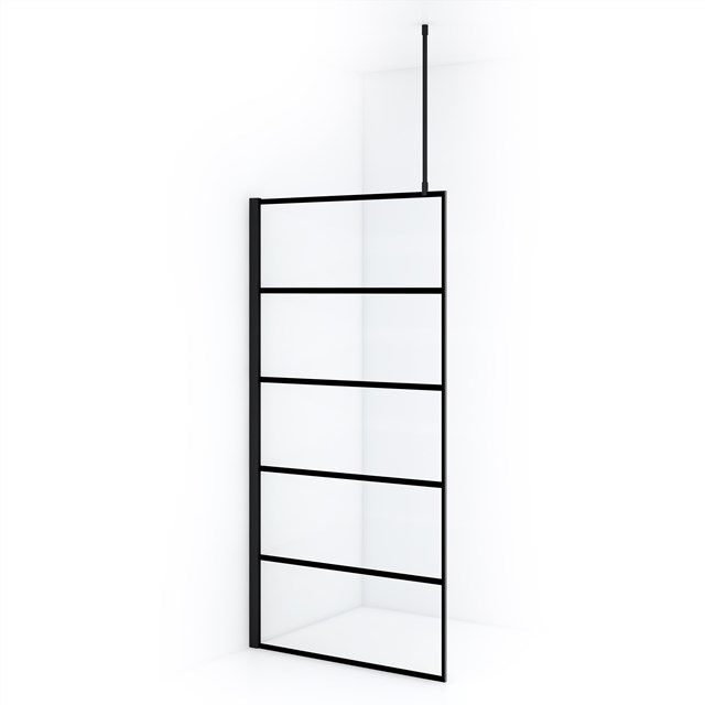 Maxaro Inloopdouche Diamond 100cm 8mm Helder Veiligheidsglas met 6 Zwarte Strepen Mat Zwart