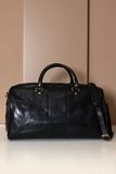 D'Arienzo Sac de voyage en cuir noir avec poignée pliante, Taille Unique, Noir
