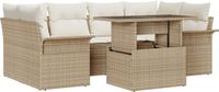 vidaXL Tuinbank Set met kussen 7 pcs Beige polyrattan