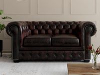 Vente-unique Tweezitsbank Chesterfield BRENTON 100% buffelleer - bruin tinten
