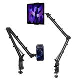 ULANZI T2 verstelbare tablethouder voor bureau, koolstofstaal tablet telefoonstandaard voor bed, flexibele tablet-armklem compatibel met iPhone 15 Pro iPad Kindle Galaxy Tab 4.6-12.9 inch apparaten