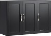 SoBuy Wandkast met 3 Deuren – Zwart 90x30x60cm, FRG231-L-SCH – Houten Opbergkast met Verstelbare Plank – voor Badkamer, Keuken