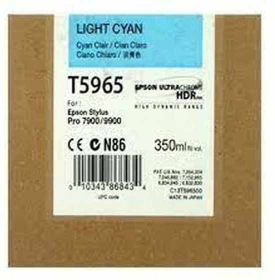 Epson inktpatroon Light Cyan T596500 UltraChrome HDR 350 ml single pack / Lichtyaan