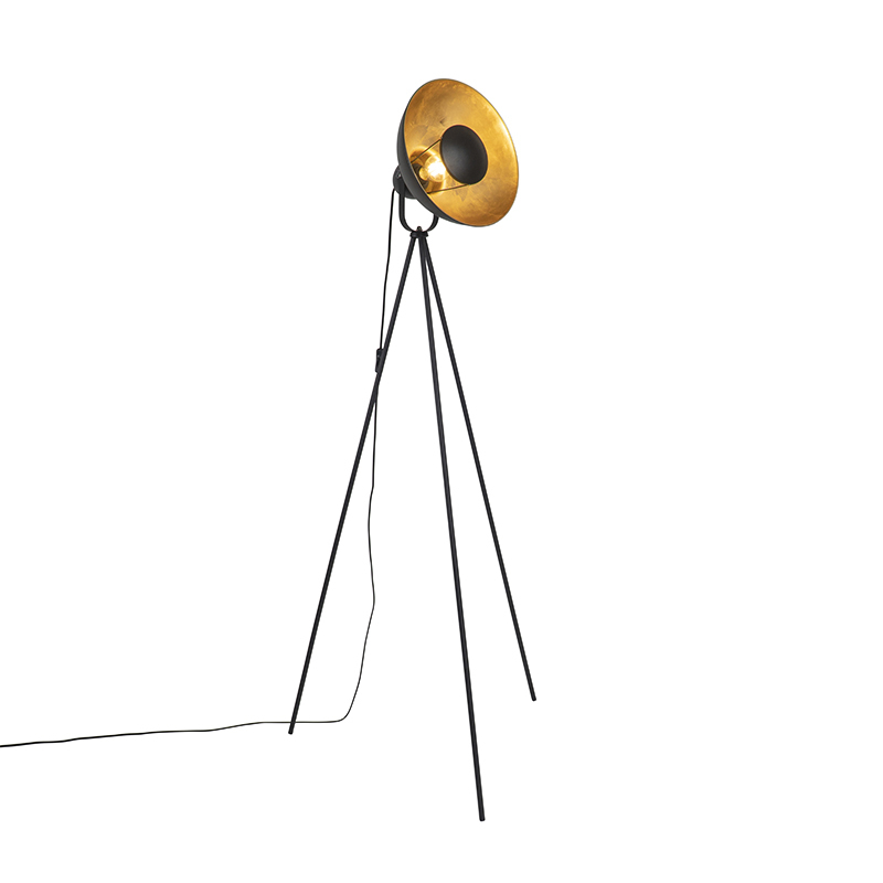 QAZQA Vloerlamp tripod zwart met goud verstelbaar - Magnax Eco