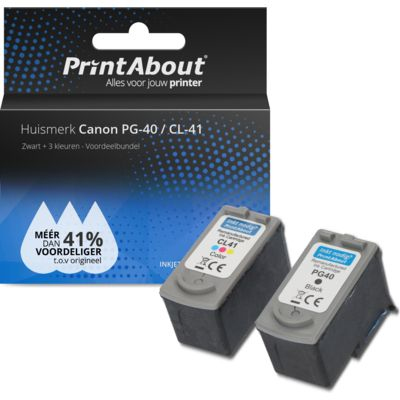 PrintAbout Huismerk Canon PG-40 / CL-41 Inktcartridge Zwart + 3 kleuren Voordeelbundel