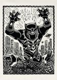 Komar Marvel Black Panther Lino-Cut Charge wandafbeelding voor kinderkamer, 50 x 70 cm