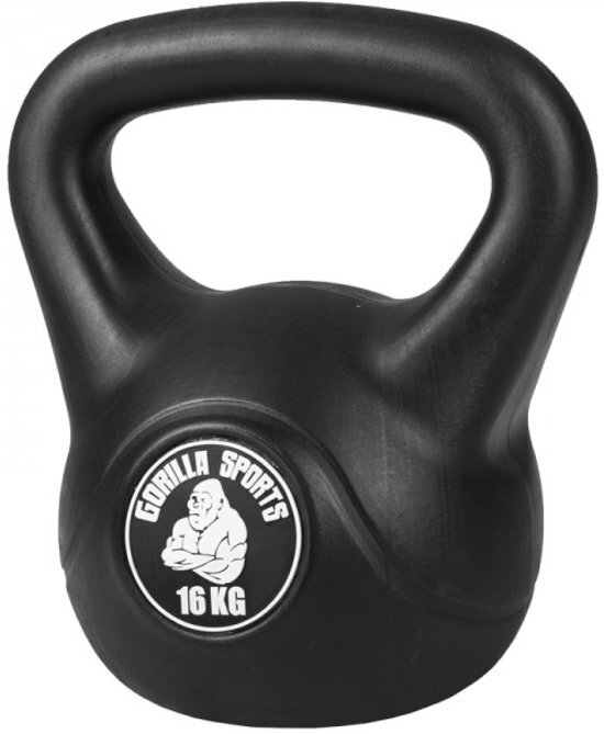 Gorilla Sports Kettlebell 16 kg zwart kunststof