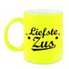 Bellatio Decorations Liefste zus mok - neon geel - familie cadeau mok / beker - 330 ml - verjaardag / bedankt cadeau