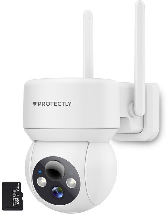 Protectly® Bewakingscamera Voor Buiten - 2K HD 3MP - Incl. 64GB SD - Buiten Camera Met Nachtzicht – Buitencamera - Beveiligingscamera Buiten - Met WiFi en APP 2.4/5 GHz