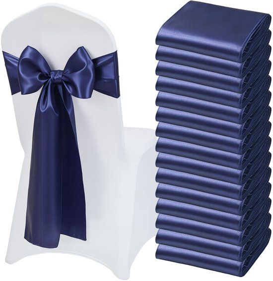 VEVOR Satijnen Stoelriemen met Strikken, 275x17 cm, 50 Stuks, Marineblauw