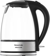 Taurus AROA GLASS bouilloire 1,8 l 2200 W Transparent, Acier inoxydable, Noir