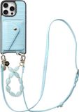 AVY Leren Hoesje geschikt voor Apple iPhone 16 Pro | Met Koord en Kaarthouder | Compatibel met MagSafe | Leather Case met Polsand & Crossbody Koord & Wallet | Rocher Leather Set | Croco Blauw