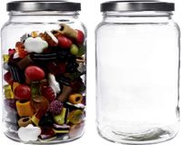 Merkloos Weckpot set van 2 1,7 liter met schroefdop, voorraadpot, glazen doos incl. etiketten (zilver)