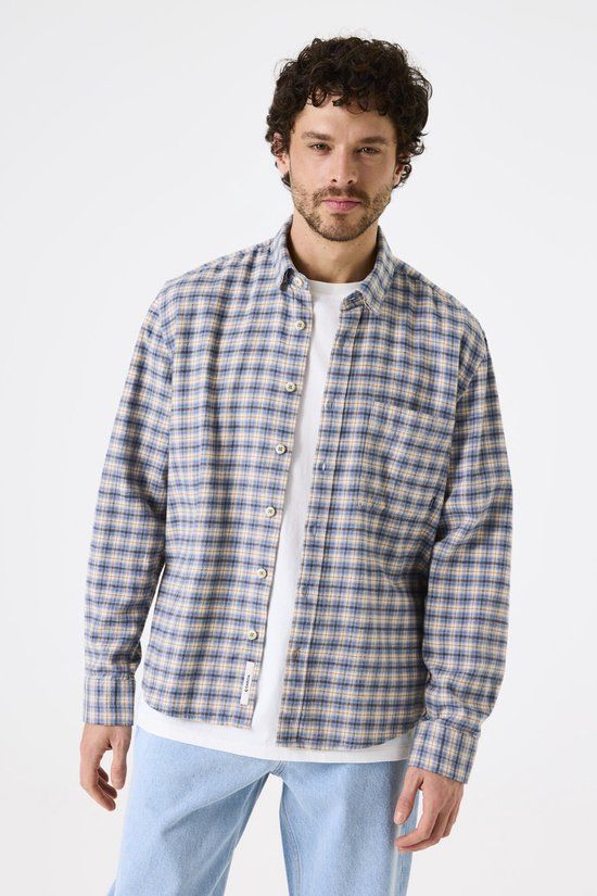 Garcia Heren Effen Overhemd Blauw Lange mouw