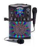 Singing Machine SML385U Karaoke systeem met bluetooth-verbinding, zwart voor Europa, led-lichteffecten, microfoon, USB, RCA-outputs, echo en balanscontrole en AUX-ingang.